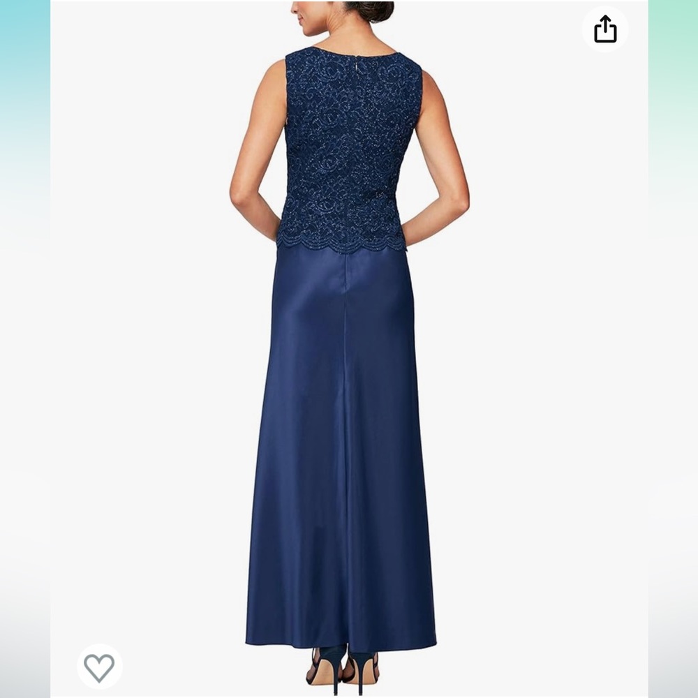Alex evenings navy blue lace satin Aline maxi dress size 8 - Picture 2 of 9